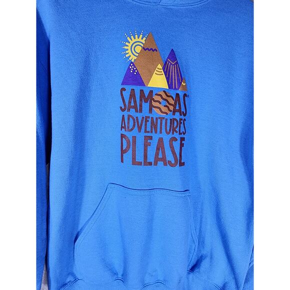 SAMOAS ADVENTURES PLEASE Blue Pullover Pockets Hoodie Sweatshirt SZ S - Picture 3 of 6